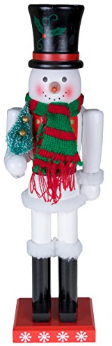 Snowman Nutcracker by Clever Creations | Black Top Hat and Red & Green Scarf with Miniature Christmas Tree | Collectible Wooden Holiday Nutcracker | Festive Holiday Decor | 100% Wood | 15 Tall