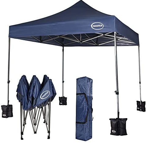 MAXIMUS HEAVY DUTY POP UP GAZEBO 3m x 3m COMMERCIAL MARKET STALL WITH 4 WEIGHT BAGS (No Walls, Blue)