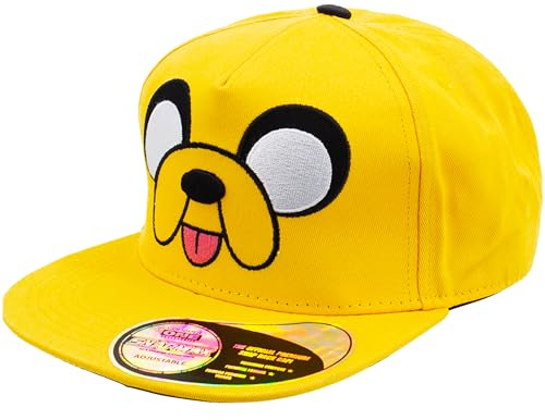 Concept One Men's Adventure Time Baseball Cap, Jake The Dog Adjustable Snapback Hat with Flat Brim, Yellow, One Size