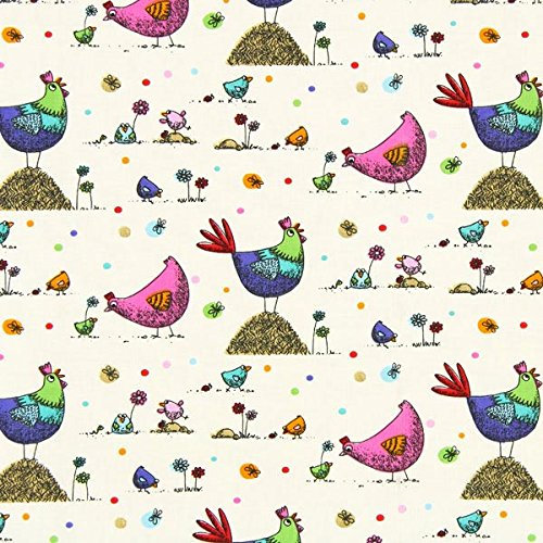 Fabulous Fabrics Baumwollstoff Hahn Zazou 1 - pink - Meterware ab 50cm - STANDARD 100 by OEKO-TEX® Produktklasse I - zum Nähen von Taschen, Tischdekoration und Bettwäsche