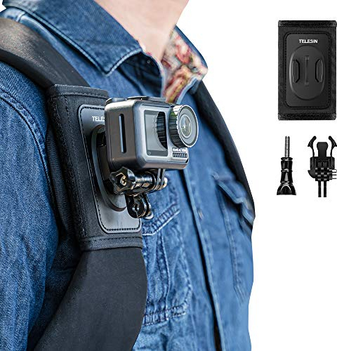TELESIN Backpack Shoulder Strap Mount for GoPro Hero Series DJI Insta360 Action Camera Accessories, Strap Mount with Adjustable Shoulder Pads and J-Hooks, Strap Clip Holder Attachment