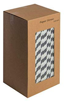 We Can Source It Ltd - Recyclable Straws - Black and White Striped Paper Straws - Biodegradable - for Cocktails, Tumblers - Drinking, Birthday Party, Christmas Party Dessert Straws - 8 Pack of 250