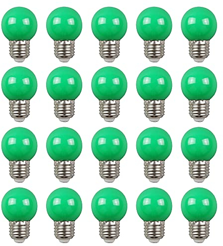Farbige 2W E27 G45 LED Leuchtmittel, e27 Beleuchtung Glühbirnen, bunte glühbirnen für Hochzeit Halloween Weihnachten Party Bar, Wasserdichte Lichterkette für Innen und Außen Bereich, Grün 20 Stück