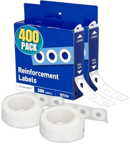 1InTheOffice Hole Punch Reinforcement Stickers, Paper Hole Reinforcement Stickers, Hole Reinforcers for Ring Binders - Sheet Hole, 20 Labels Per Sheet, White, 1/4 Diameter, 400/Pack