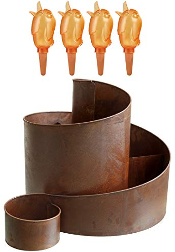 Kräuterspirale mit 4 Bördys S Wasserspender Naturrost Kräuterschnecke Hochbeet Pflanzenring (Orange)