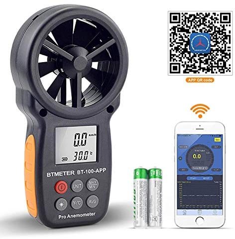 BTMETER BT-100APP Windmesser Digital Windgeschwindigkeits-Anemometer-Handheld,drahtloses Bluetooth-Flügelrad-Anemometer-Messgerät zur Überwachung von Windkälte,Geschwindigkeit und Temperatur