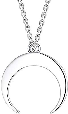 JO WISDOM Damen Halskette mit Sichel Mond Anhänger Astro in 925 Sterling Silber mit Weißgold plattiert,42+3 cm lang,Schmuck für Frauen