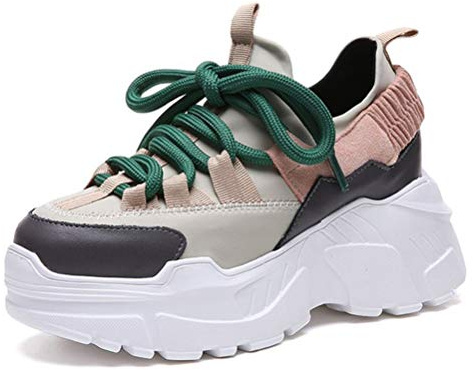 Mujere Clunky Zapatillas Primavera Otoño Zapatos Atléticos Plataforma Al Aire Libre Casual Deportes Gimnasio Zapatos Cordones hasta Chunky Entrenadores Zapatos