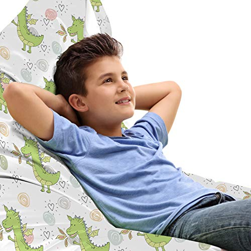 ABAKUHAUS Drachen Unicorn Toy Bag Lounger Stuhl, Lustige Drachen Winken Hallo, Hochleistungskuscheltieraufbewahrung mit Griff, Mehrfarbig