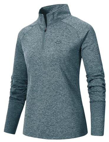 AjezMax Damen Laufshirt Half Reißverschlus Atmungsaktiv Sportshirt Fleece Sweatshirt Langarm Shirts Stretch Gym Fitness Laufshirt sea-Blue Größe S