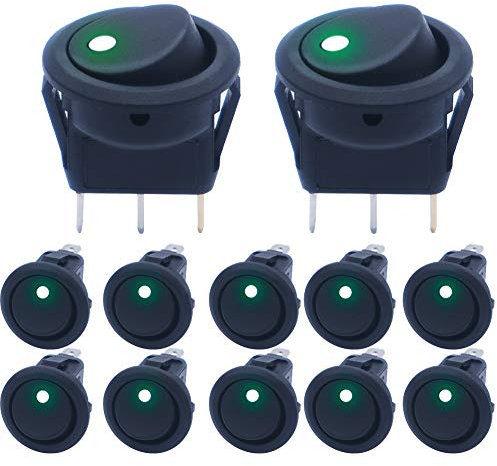 mxuteuk 12 pezzi 12V 20A interruttore LED a levetta circolare luce verde auto camion marine rocker SPST interruttore di controllo KCD2-102N-G