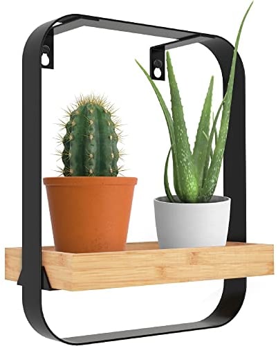 Gadgy Wandregal Schwarz Metall - 100% Bambus, für die Dauer gebaut - Wanddeko fur Küche und Bad - Passt in Jedes Interieur - Wandregal Klein 29 x 24 x 12 cm - Deko Schlafzimmer