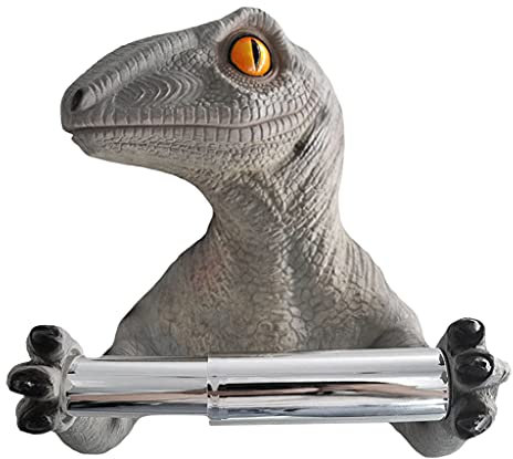 Fenteer Toilettenpapierhalter für Deko Badezimmer Modern,Klopapier Aufbewahrung Stanzfreier,Klopapierrollenhalter Handtuchhalter Rollenhalter für Toiletten Dekoration,Dinosaurier Grau