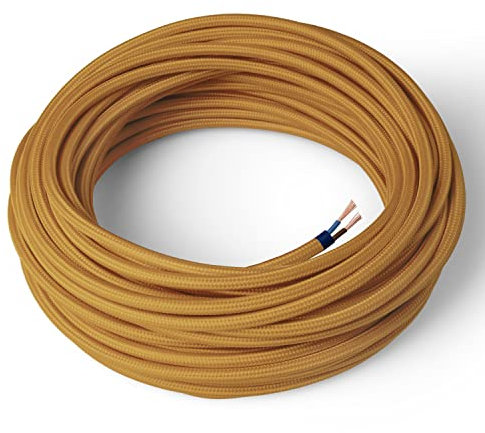 Amarcords - Cavo elettrico tessile colore SENAPE, tondo, seta, 3 metri, a 2 conduttori 2x0,75 - Filo rivestito in tessuto colorato vintage per lampade lampadari applique e abat jour.