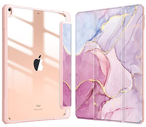 FINTIE Hybrid Case Compatible with iPad Air 3rd Generation 2019 / iPad Pro 3rd Generation 2017, 10.5-inch Built-in Pencil Holder Shockproof Cover with Clear Transparent Back Shell, Glittering Marble