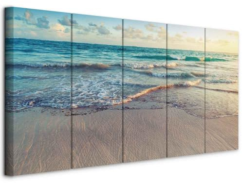 murando - Quadri Moderni Acustici Camera da Letto, Spiaggia Mare, 225x90 cm | Chiodi Inclusi, 5 Pezzi, Quadro Moderno Acustico, Schiuma Acustica, Pannelli Fonoassorbenti Decorativi, Produzione Europea