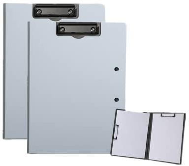 2 Pcs Folding Clipboard,Waterproof File Folder Clipboards,A4 or A3 Size File Cover Folder Writing Clipboards with Two Metal Clip,Support Horizontal and Vertical (Grey)