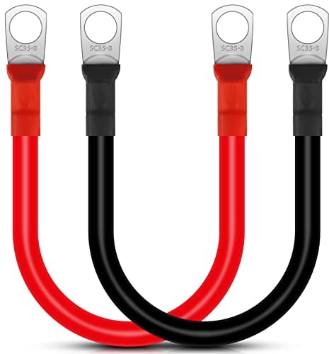 EEEKit 2Pcs 2 AWG Auto Battery Cables, 30CM Car Battery Charger Cables with SC35-8 Ring Terminals Copper Wire