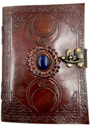 OVERDOSE Brown Moon Stone Leather Journal - Antique Handmade Unlined Deckle Edge Vintage Paper Leather Bound Journal | Leather Sketchbook & Notebook Drawing - 5x7 inches | 12x17cm