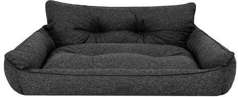 Bjird Hundebett - Hundekorb für kleine mittelgroße & große Hunde - Hundekissen - Hundesofa - EInfach zu reinigen - Joker Gesteppt - Größe: M: 82 x 63 cm - Schwarz Kunstleinen