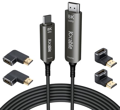 USB C to HDMI 2.1 Cable 35 FT, 8K Active Fiber Optic Type-C to HDMI Cord, (8K@60Hz, HDCP, HDR) Thunderbolt 3/4 Compatible, for iPhone 15 Series, MacBook Pro, iPad Pro, S23, Surface, with 4 Adapters