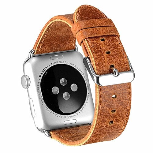 Eono Leather Strap Compatible with Apple Watch, 38mm 40mm 41mm Leather Retro Vintage Replacement Band Bracelet, Brown