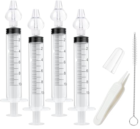 Aolso Aspirador Nasal Bebés,4PCS Limpiador de Nariz Silicona,Limpiador Nasal para Bebés con Punta de Succión Nasal de Silicona y Pinza y Cepillo,Irrigador Nasal para Bebés
