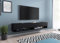 MINIO go for it - Lowboard TV-Schrank I 180x30x33 cm I mit Türen und Offene Nischen I Laminierte Spannplatte I Praktisch und Funktionell I Schwarz Graphit - LED Beleuchtung