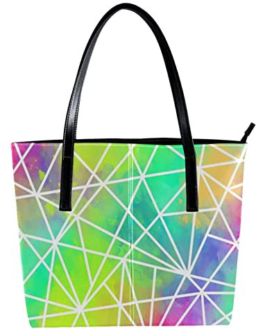 Bunte geometrische Handtasche aus PU-Leder mit Schultertasche, Mehrfarbig