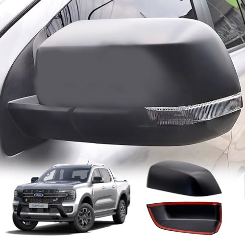 JHCHAN For Ford Ranger T9 2023-2025 Accessories - Wing Mirror Cover Cap For Ranger Wildtrak Raptor Platinum XLT XL Tremor Side Door Mirror Protector Trim Guard Matte Black 2PCS