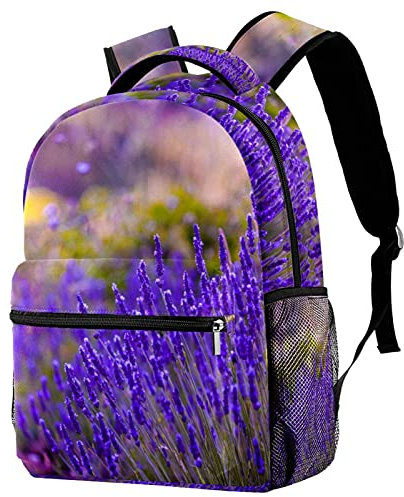 Lsjuee Lavanda Flor Violeta Morado Mochilas para adolescentes Mochilas escolares