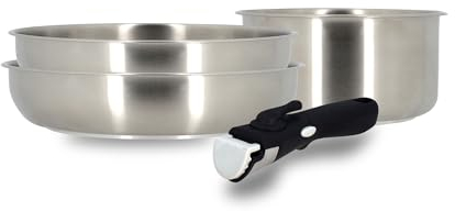 MENASTYL - Set de 4 pièces amovibles en Inox Iris - Compatible tous feux dont induction, four et lave-vaisselle - Empilable - Acier inoxydable et fond sandwich renforcé - 6014199