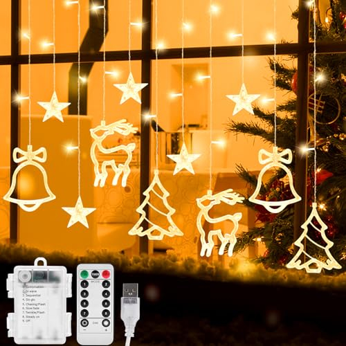 Weihnachten Lichterkette, Batteriebetrieben 138 LED Weihnachtsdeko Lichtervorhang, Lichterketten Vorhang mit Smart Fernbedienung und 8 Modi, Perfekt für Ramadan Weihnachten Halloween Neues Jahr Party