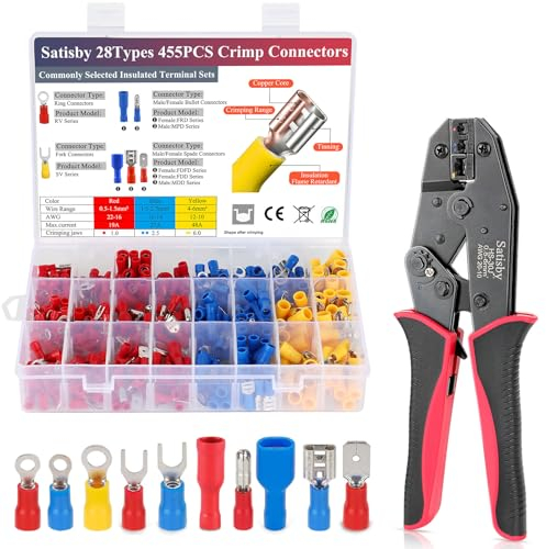 Crimpadora Terminales Electricos-455 0,50-6mm² Conectores De Crimpado Faston Eléctricamente Anillo pala Horquilla con Alicates de Terminales