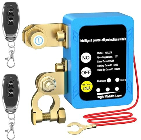 AYYDS Disjoncteur de batterie de voiture, 12 V 240 A, avec 2 télécommandes sans fil, anti-vol, relais de coupure pour voiture, camping-car, VTT, camion, bateau