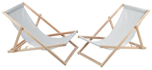 WOODOK 2-er Liegestuhl Set aus Buchenholz Strandstuhl Sonnenliege Gartenliege für Strand, Garten, Balkon und Terrasse Liege Klappbar bis 120kg (Hellgrau)
