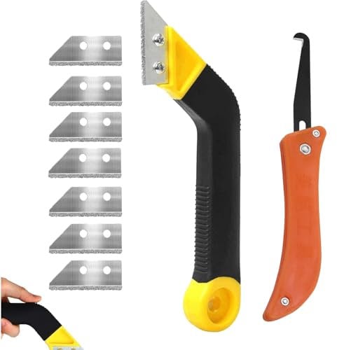 8 Pcs Pro Grout Scraping Rake Tool, Grout Removal Tool with 6 Pcs Replacement Accessories, Saw Angled Grout Scraping Rake for Tile Cleaning, Grouting Tool Efficient Removal