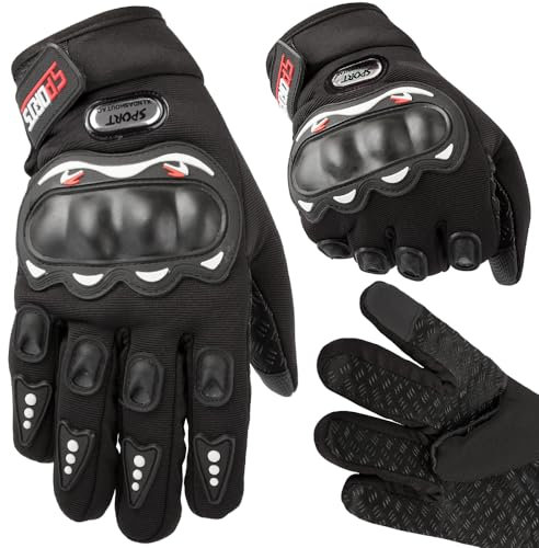 Guantes de Deporte Verano con Protección para Manos y Pantalla Tactil | Guantes Moto - Respirable, Impermeable, Antideslizante | Guantes Deportivo con Protectoras - Tamaño M/L