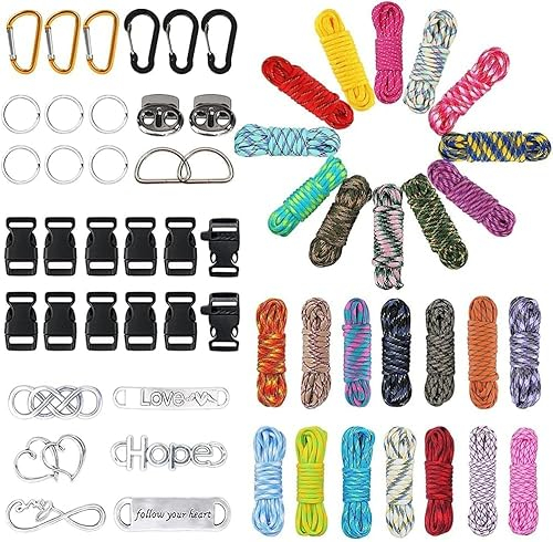 Paracord Set Mit 26 Farben, 550 Multifunktionale Nylon-Schnur, Kordelstopper Und Dekoschild - Für DIY-Schlüsselanhänger, Armbandherstellung Und Lanyards