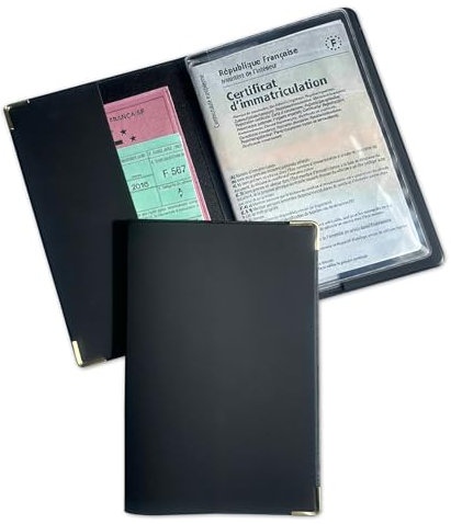 nemau - Porte Papier véhicule 2 Volets avec Étui 3 Volets Transparent - Lot de 2 Pochettes - Fabrication Française - Protège Documents Auto Durable - Modèle Gomme Expansée Noir
