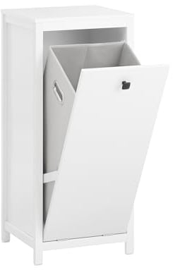 SoBuy Wäscheschrank mit ausklappbarem Wäschetruhe Wäschesack Wäschesammler Wäschekorb Badschrank Badezimmermöbel Weiß BHT ca. 40x90x35cm BZR96-W