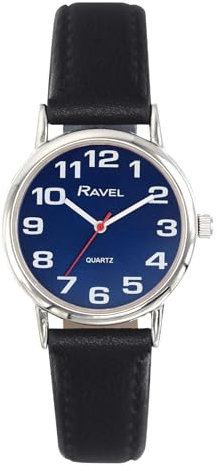 Ravel Women's Easy Read Watch with Big Numbers - Analogue Quartz - R0105.52.2A - Black/Silver Tone/Sunray Blue Dial
