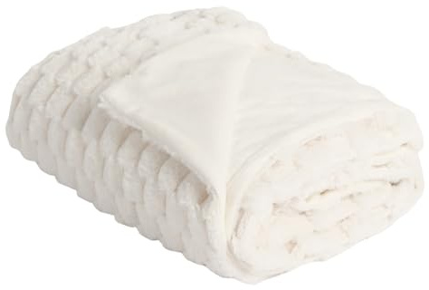 OHS Waffle Blanket Throw Faux Fur, Decorative Thick Soft Blanket Bed Throw Cosy Warm Winter Blanket Throws for Sofa Decorative Couch Cover, 125 x 150cm - Cream