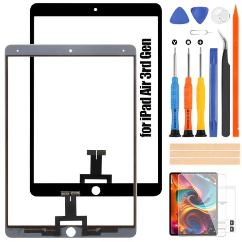 Touchscreen per iPad Air 3 Vetro Schermo - per iPad Air 3rd Gen 10.5 Pollici Digitalizzatore per iPad Air3 Touch Screen A2153 A2123 A2154 A2152 Kit di Riparazione (Non Schermo LCD) (Nero)