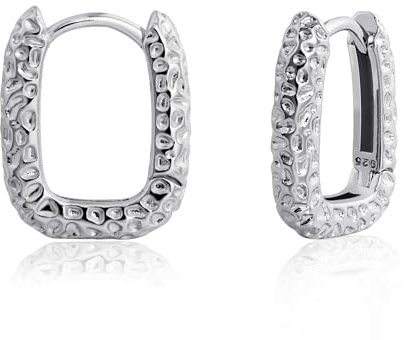 Silver Oval Huggie Hoop Earrings for Women Silver Hoop Hammered Handmade Hypoallergenic Earrings for Sensitive Ears Square Hoop Earrings for Women Gifts