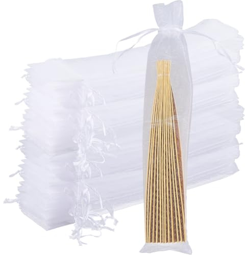 GORGECRAFT 100 Sac en Organza Transparent 24x6cm avec Cordon de Serrage pour Bijoux Pochette Pliable en Maille pour Éventail à Main Pochette Bonbons Stylos Fleurs Rangement de Cadeaux Festival Noël