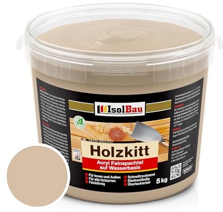 Isolbau - Holz-Spachtelmasse 5 kg - Holzspachtel Holzkitt Außen und Innen - Holz-Reparaturspachtel - Holzreparaturmasse - Holz-Fertigspachtel - Schnelltrocknend - Eiche Dunkel (Nr. 20)
