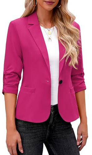 Roskiky Blazer élégant pour femme, veste à manches 3/4 d’affaires, look décontracté, costumes pour bureau, magenta, XL