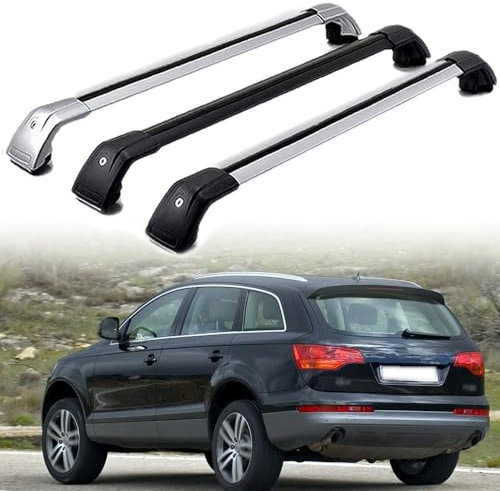 LECREA DachträGer RelingträGer für Q7 SUV 2006-2015, Dachgepäckträger Aluminium AbschließBar mit Geschlossene Dachreling A Paar,Silver Black-1 Pair