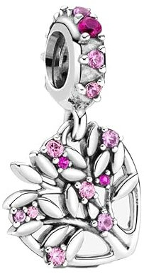Feitery Arbre Généalogique Rose Charms Compatible Pandora les Bracelets et Colliers Charm et Perles pour Femme